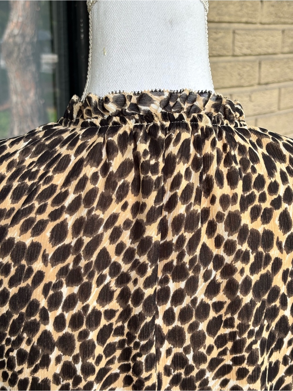J.Crew Factory Leopard Sleeveless Ruffle Tie-Neck Top Black/Brown Size M - Picture 8 of 11